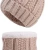 Gloednieuw ✔️ Merkloos Set Muts Colsjaal Fleece Baby (3-12 Maanden) Beige | Beanie Pompom - Meisjes Jongens Sjaal ⌛