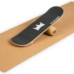 Beste Pirce ???? BoarderKING Indoorboard Skate Balance Board + Mat + Rol Hout/kurk Zwart ????