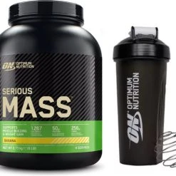 Kopen ???? Optimum Nutrition Serious Mass Bundel - Serious Mass Gainer Banana + ON Shakebeker - Weight Gainer - 2727 Gram (8 Servings) ????