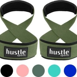 Hete verkoop ???? Hustle - Groene Figure 8 Straps - Met Padding - Lifting Grips/Hooks/Straps - Maat M/L - 1 Paar ❤️