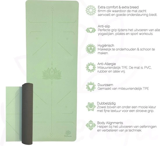 Hete verkoop ???? YoZenga Premium Yoga Mat | Sportmat | Fitnessmat | Extra Breed | Extra Dik | TPE | Lotus Mint/black | Inclusief Gratis Draagriem | Cadeautip! ⌛ 5 Hete verkoop ???? YoZenga Premium Yoga Mat | Sportmat | Fitnessmat | Extra Breed | Extra Dik | TPE | Lotus Mint/black | Inclusief Gratis Draagriem | Cadeautip! ⌛ - Afbeelding 5