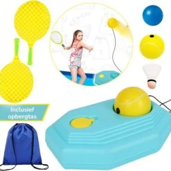 Beste deal ???? HobbyMania Tennistrainer Set Inclusief Tennisracket Tennisbal Badminton Shuttle En Opbergtas – Tuin Speelgoed Voor Kinderen – Buitenspel ????