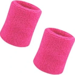 Aanbiedingen ???? MJ Sports Premium Zweetbandjes - Zweetbanden - Polsbanden - Polsbandjes - Fitness - Set Van 2 - 11 Cm - Unisex - Fuchsia Roze ????