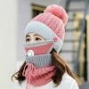 Gloednieuw ???? Berwi Global Sale Industrie Luxe 3-in-1 Gebreide Wintermuts Dames | Sjaal&face Cover Set | Colsjaal Dames | Nekwarmer | Halswarmer | Wintermuts Gevoerd Acryl Wol | Inclusief Afneembaar Mondkapje | Wintersport | ????