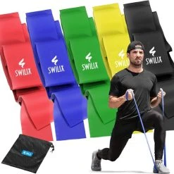 Goedkoop ???? SWILIX ® 5 Delige Resistance Band Set - 2m Lange Weerstandsbanden - Yogaband - Pilatesband - Fitness Elastiek ????