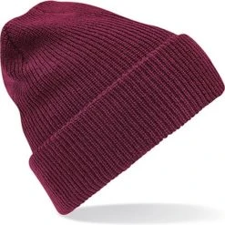 Begroting ???? Beechfield Gebreide Heritage Beanie Wintermuts Voor Volwassenen - Damesmutsen / Herenmutsen - 100% Polyacryl - Bordeaux Rood ????