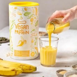 Beste Pirce ⭐ ALPHA FOODS Vegan Protein | Banaan | Plantaardige Proteinen Mix Van Soja, Gekiemde Rijst, Erwten, Lijnzaad, Amaranth, Zonnebloempitten, Pompoenzaad | 600g Eiwit Poeder Met Natuurlijke Banaan Smaak ???? -Rogelli Shop 550x549 3