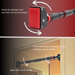 Nieuw ???? JPS Sports® Pull Up Bar - Optrekstang Deur - Zonder Montage - Verstelbaar Van 72 Cm Tot 96 Cm - Zwart/Rood ???? -Rogelli Shop 550x550 12