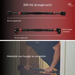 Nieuw ???? JPS Sports® Pull Up Bar - Optrekstang Deur - Zonder Montage - Verstelbaar Van 72 Cm Tot 96 Cm - Zwart/Rood ???? -Rogelli Shop 550x550 15