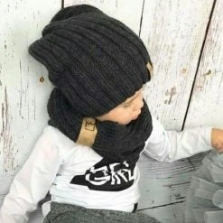 Uitgang ???? Komfor Beanie Set - Muts En Sjaal - Antraciet: De Winter Favoriet! - Voor Kinderen Vanaf 3 Tot Ongeveer 9 Jaar. ✨