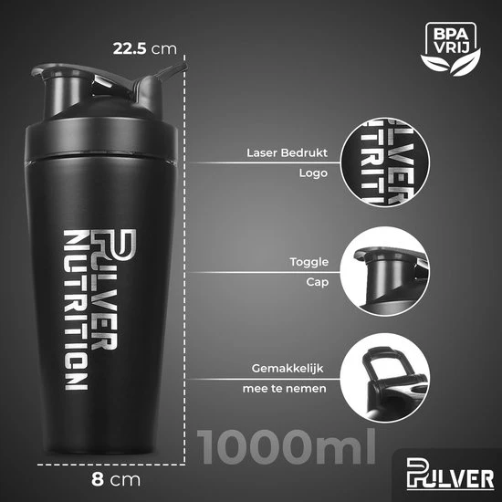 Coupon ???? Pulver - RVS Shakebeker - Proteine Shaker - BPA Vrij - 1000ml – Thermo - Shaker - Zwart ✨ 9 Coupon ???? Pulver - RVS Shakebeker - Proteine Shaker - BPA Vrij - 1000ml – Thermo - Shaker - Zwart ✨ - Afbeelding 9