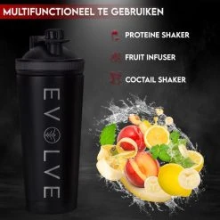 Hete verkoop ???? Fit Evolve® Dubbelwandig Shakebeker - Geïsoleerd Proteïne Shaker - Thermosfles - Waterfles Met Fruit Filter - Drinkfles - 720ml Zwart ???? -Rogelli Shop 550x550 585