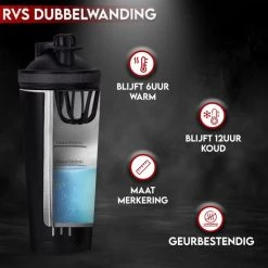 Hete verkoop ???? Fit Evolve® Dubbelwandig Shakebeker - Geïsoleerd Proteïne Shaker - Thermosfles - Waterfles Met Fruit Filter - Drinkfles - 720ml Zwart ???? -Rogelli Shop 550x550 586