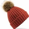 Groothandel ???? Beechfield Dames Muts Met Pompon - One Size - Orange Rust ✔️