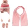 Uitgang ???? Kitti 3-Delig Winter Set | Muts Met Fleecevoering - Sjaal - Handschoenen | 4-8 Jaar Meisjes | K22170-08-02 | Pink ❤️