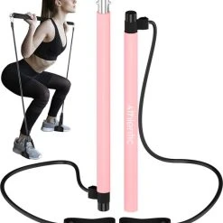 Aanbiedingen ???? Athlentic Pilates Bar - Pilates Stick - Fitness Bar - Pilates Stok - Fitness Stick - Fitness Materiaal Voor Thuis - Weerstandsbanden - Resistance Band Set - Sport Elastiek Banden - Fitness Elastiek - Fitness - Booty Band + Inclusief Trainingsschema Roze ????
