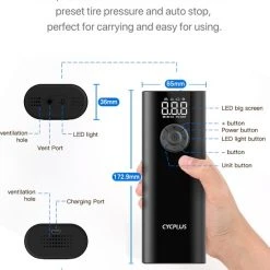 Goedkoop ???? Cycplus A8 (Zilver) - Elektrische Fietspomp - Bandenpomp - Accupomp - Draagbare Fietspomp - Fietspomp Met Drukmeter - Autopomp Met Drukmeter ???? -Rogelli Shop 550x717