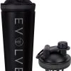 Hete verkoop ???? Fit Evolve® Dubbelwandig Shakebeker - Geïsoleerd Proteïne Shaker - Thermosfles - Waterfles Met Fruit Filter - Drinkfles - 720ml Zwart ????